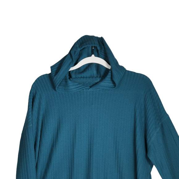 Chaser Thermal Tunic Knit Top Women Large Teal Green Hooded Athleisure Soft - Picture 2 of 7